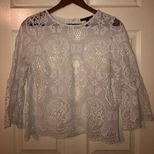 White Lace Bell Sleeve Top